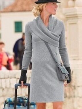 ATHLETA Sochi Shawl Collar Sweater Dress cotton wool blend Gray Sz Med